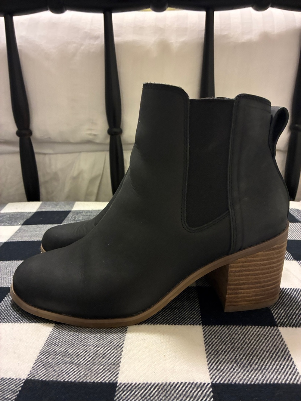 Toms Black Chelsea Ankle Boots with Stacked Wood Heel